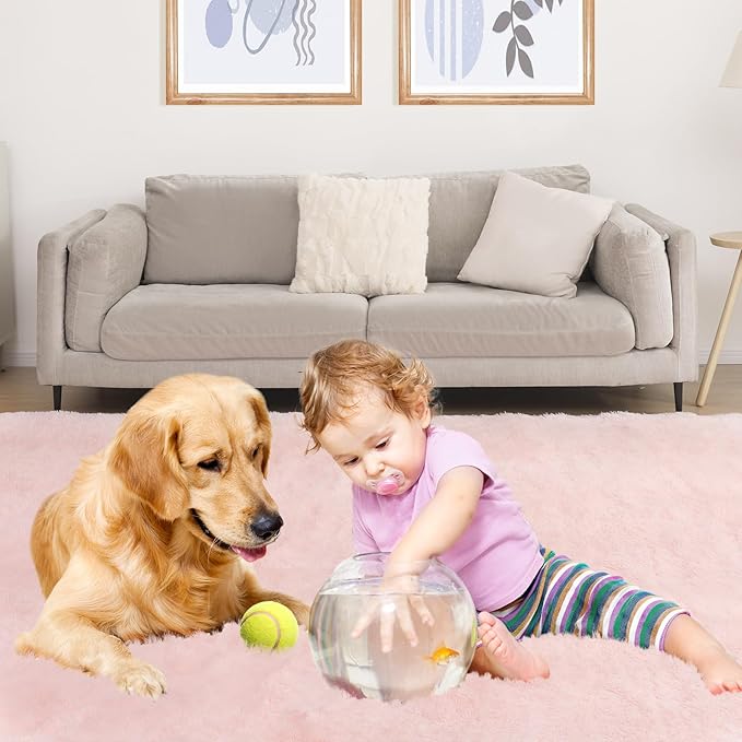 Soft 5x7 Pink Rug, Fluffy Area Rugs for Living Room, Plush Area Rugs for Bedroom, Non-Slip Indoor Carpet for Nursery, Study Room, Kids Room, Room Decor