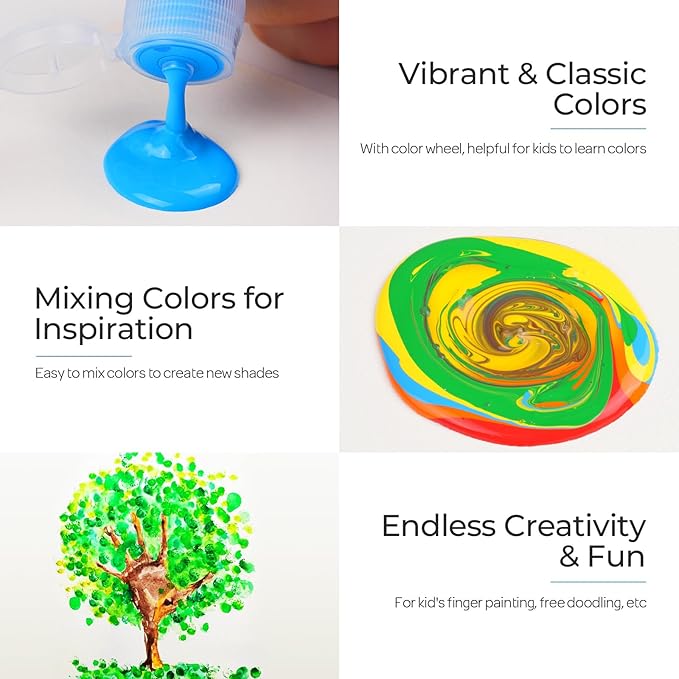 Nicpro 12 Colors Washable Finger Paint Set for Toddlers (2 oz), Non-Toxic & Baby Safe Paint for Hand and Feet, Mess Free Finger Painting Art Supplies for Kids Age 1-3 4 5 6+, Preschool Learning Gifts