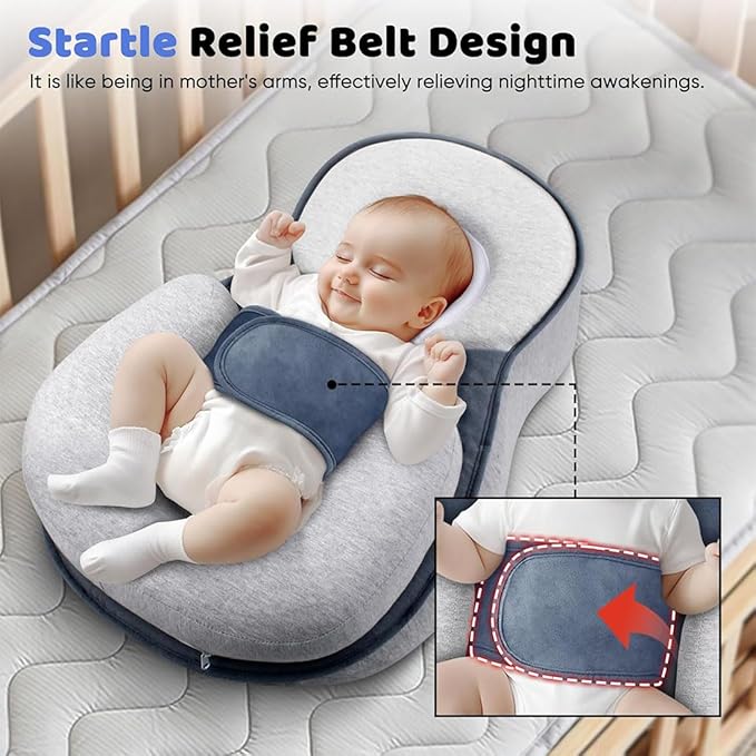 Baby Wedge Pillow for Newborn, Baby Lounger Pillow, Acid Reflux Breastfeeding Pillow for Reducing Spit-Up, with Safety Strap