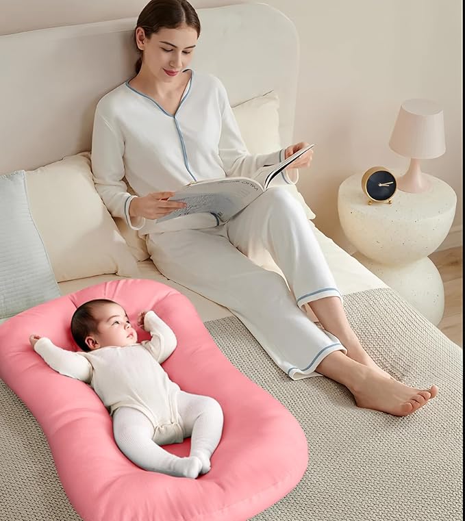 Baby Lounger for Newborn 0-18 Months, Bionic Design Infant Floor Seats & Loungers for Home and Travel, Soft Organic Cotton Baby Lounger, Newborn Babies Shower Gifts