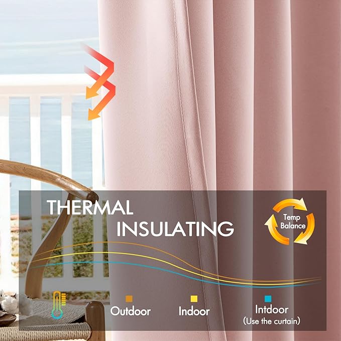 ANRODUO Light Pink Blackout Curtains for Girls Bedroom Living Room, Back Tab Rod Pocket Pinch Pleated Thermal Insulated Room Darkening Curtains 54 Inches Long 2 Panels, 42 x 54 Inch