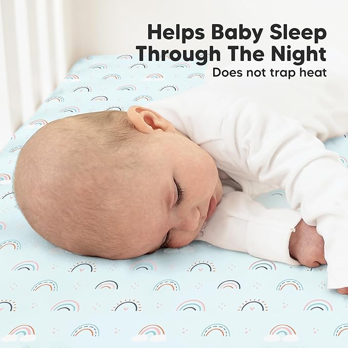KeaBabies 2-Pack Organic Crib Sheets for Boys, Girls - 52x28 Fitted Crib Mattress Sheet Neutral, Breathable Jersey Cotton Cover for Baby Bed, Toddler Mattress, Soft & Cute Prints (Jolly Rainbow)