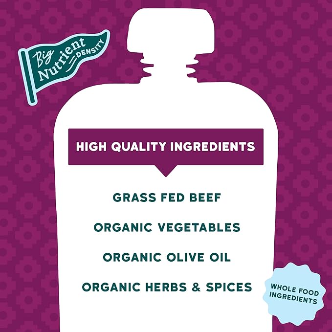 Serenity Kids 7+ Months Baby Food Puree Pouches Beef Chimichurri - Ethically Sourced Meat & Organic Veggies - BPA-Free Pouches - Toddler Food & Baby Snack - 3.5 Oz, 12 Pack