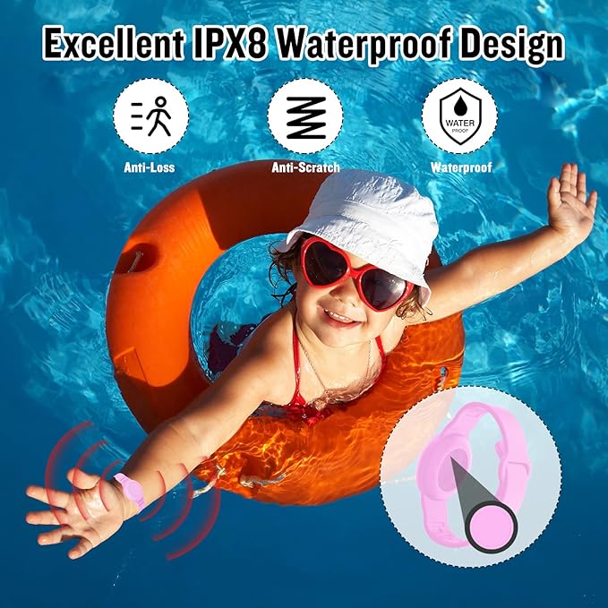2 Pack Waterproof AirTag Bracelet for Kids, Hidden Silicone Wristband for AirTag, GPS Tracker Case for Air Tag Holder Strap Band for Child Toddler, Secure Anti-Loss Protection(Pink Purple)