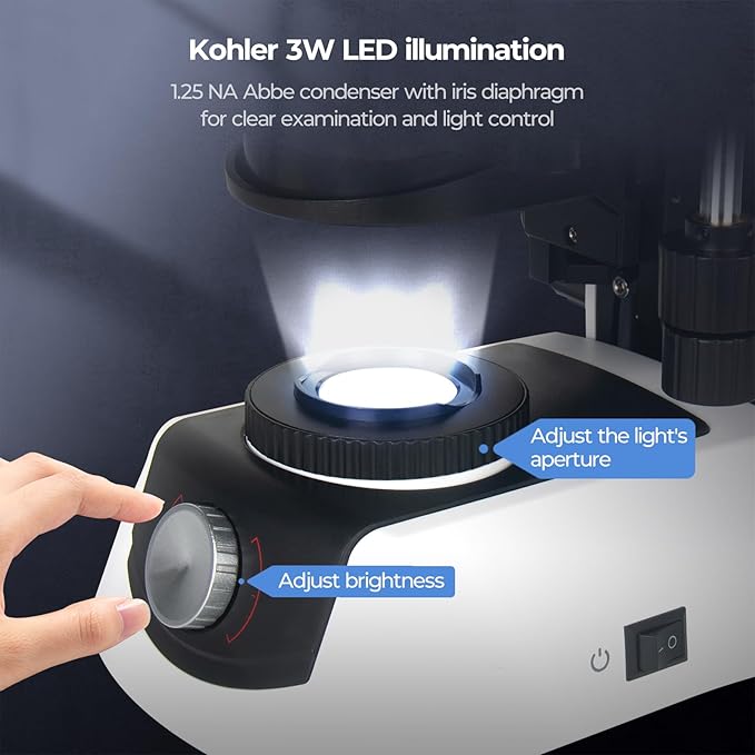 [Infinity-Corrected] Trinocular Compound Microscope with 10" 24MP Monitor, 40-1000X Magnification, Infinity Achromatic Objectives FL10X Eyepieces,Large Mechanical Stage, One-click taking photo & video