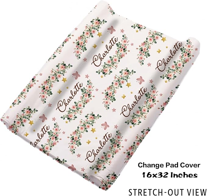 Custom Nursery Crib Bedding Set: Personalized Name 4 Piece Floral Leopard Design Baby Crib Sets for Girls - Toddler Double Layer Blanket Set, Comfortable Crib Bed Sheets for Baby Toddlers