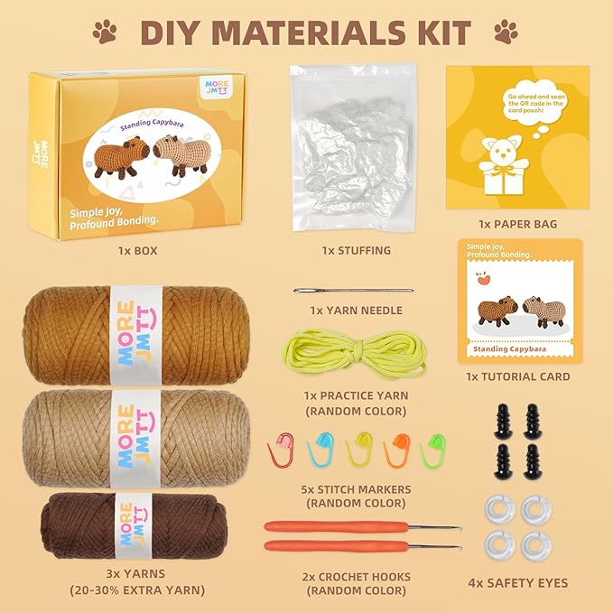 MOREJMTT Crochet Kit for Beginners, Learn to Crochet, Include Easy Knitting Soft Yarn, Step-by-Step Video Tutorial, Hook, Holiday Birthday Gift for Adults and Kids(2 Pack Capybara)