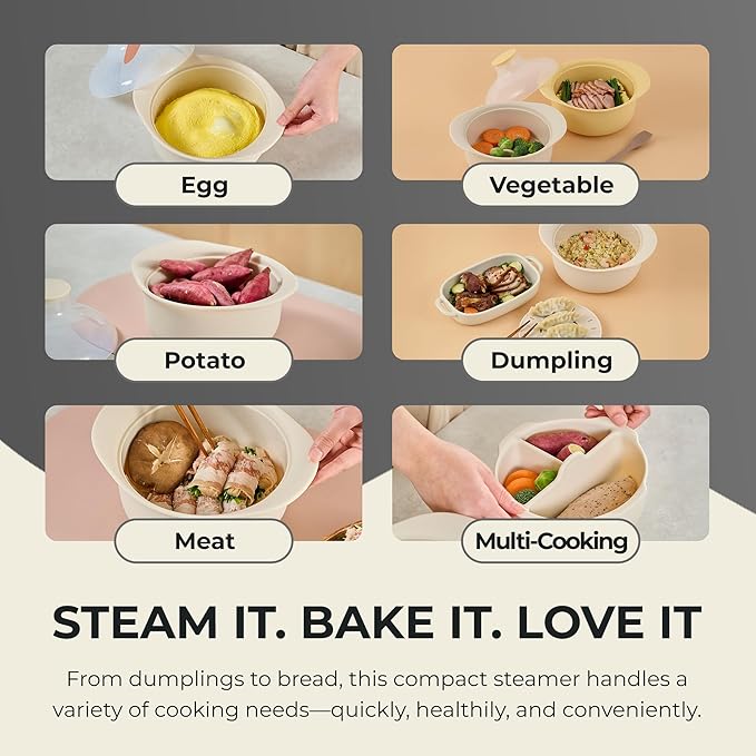 48oz Platinum Silicone 3 Compartmented Microwave Steamer Pot with Handle & Lid - Korean 100% Food-Grade Steamer Bowl, Heat-Resistant Cooker with Steam Holes, Easy Clean, Dishwasher Safe, Yellow