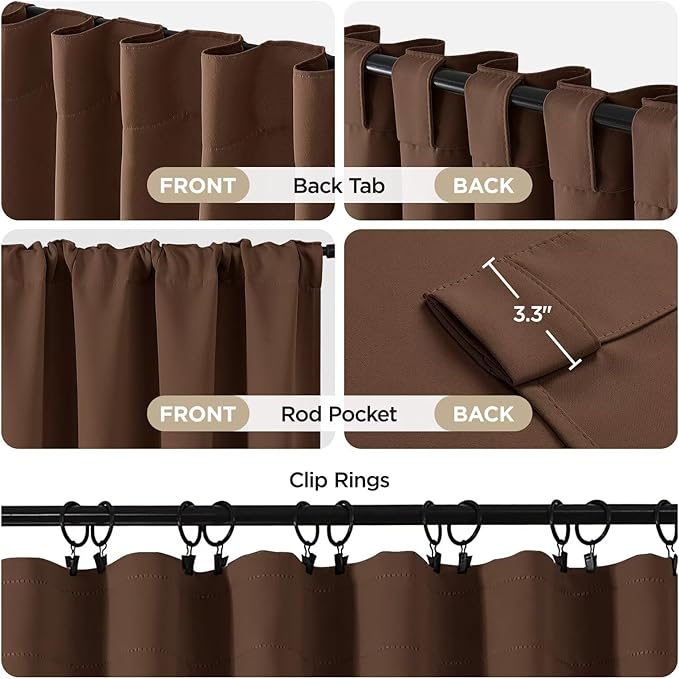 Joydeco 90 Inch Curtains for Bedroom, Thermal Insulated Black Out Curtains 2 Panels Set, Room Darkening Drapes for Living Room Window Rod Pocket Back Tab (W52 x L90 Inch, Brown)