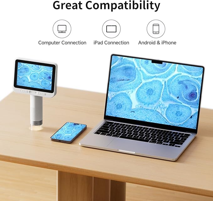 Microscope for Kids, Kids Microscope with 4.0" IPS Screen, Portable Digital Pocket Microscope for Kids 8-12, Miniscope Kids Compatible with iPhone Android Computer