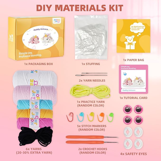 MOREJMTT Crochet Kit for Beginners, Learn to Crochet, Include Easy Knitting Soft Yarn, Step-by-Step Video Tutorial, Hook, Holiday Birthday Gift for Adults and Kids(Unicorn)