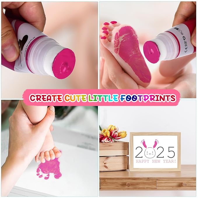75ml Pink Baby Hand and Footprint Ink Kit, Baby Handprint Footprint Paint for Newborn Keepsake, Dog Cat Paw Print Kit, Washable, Non Toxic Acid-Free, Safe Gentle for Ideal New Mom Gifts