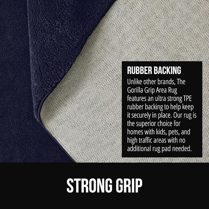 GORILLA GRIP Ultra Soft Washable Area Rug, 8x10, Stain and Slip Resistant Plush Thick Carpet for Bedroom Living Room, No Shed Floor Rugs, Pet Friendly, Dorm Essentials, Nursery Home Decor, Navy Blue