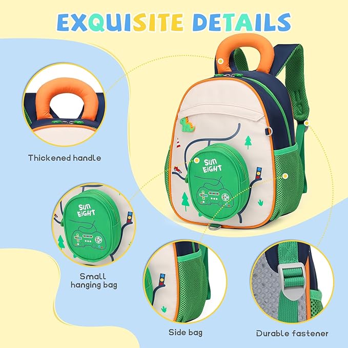 SUN EIGHT Kids Backpack with Plush Toy – Cute & Durable School Bag for Toddlers and Kindergarten