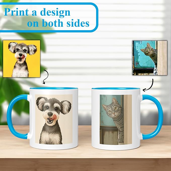 Personalized Coffee Mug, Custom Drawing Portrait Gift, Funny Customized Coffee Gift for Men & Women, Custom Mugs with Pictures, Light Blue 11oz Father's Day Mug