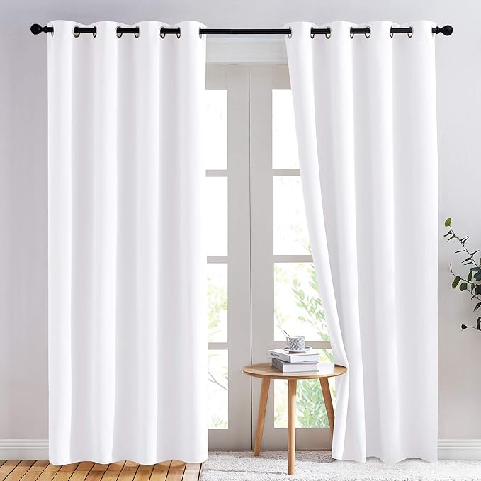 NICETOWN Pure White Curtains 2 Panels 84 inches Long for Bedroom, 50% Light Blocking Grommet Window Treatment for Living Room, W52 x L84