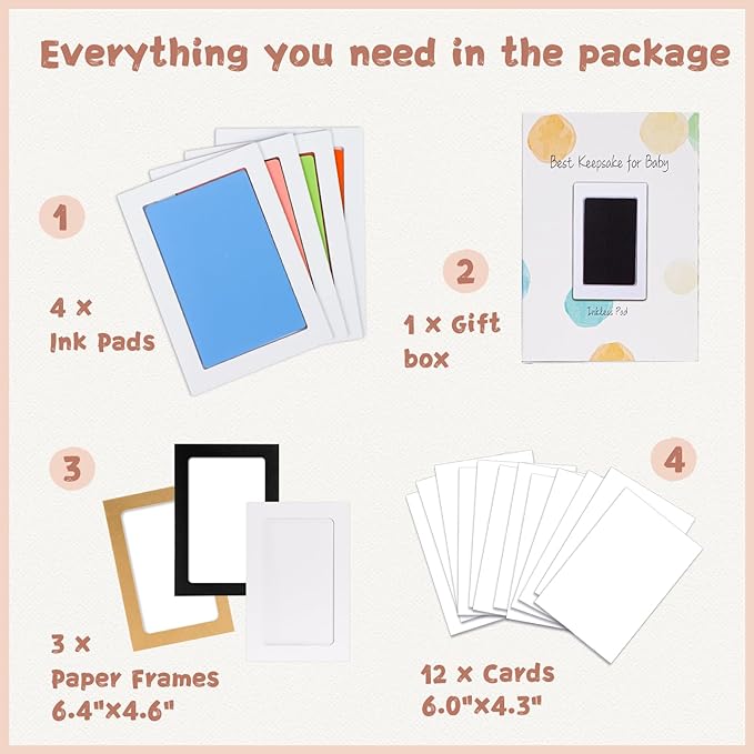 Inkless Baby Hand and Footprint Kit,Clean-Touch Ink Pad Kit,Safe No Mess Printing Infant Hand Foot Stamp,4 Pack Newborn Inkless Print Pads Best Keepsake or Gifts for Family