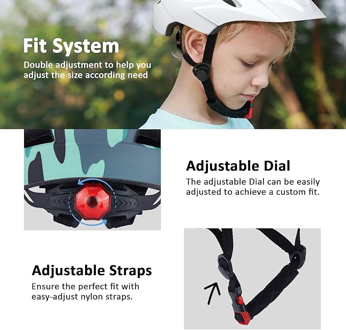 Kids Bike Helmet, Youth Toddler Boys Girls Helmets, 2 Size Adjustable for Ages 2-3-5-8-14 Years, Child Helmet with Visor and LED Light, Lightweight Multi-Sport Bicycle Scooter Cycling Helmets