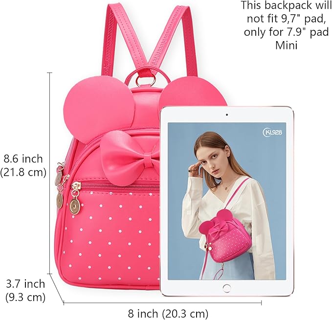 KL928 Girls Bowknot Polka Dot Cute Mini Backpack Small Daypacks Convertible Shoulder Bag Purse for Women