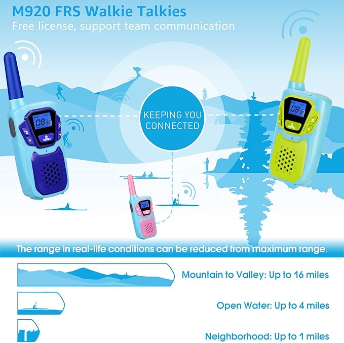 Walkie Talkies for Kids Long Range Rechargeable 4 Miles NOAA Walkie-Talkies for Adults Seniors Toddlers Boys Girls Teens 3 Pack, Family Pink 2 Way Radio Toy for Adventure Camping Skiing Cruise
