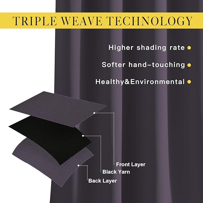 NICETOWN Greyish Purple Room Darkening Curtain Panels - Triple Weave Thermal Insulated Grommet Room Darkening Window Draperies and Curtains for Bedroom (Set of 2, 66 x 54 inches)