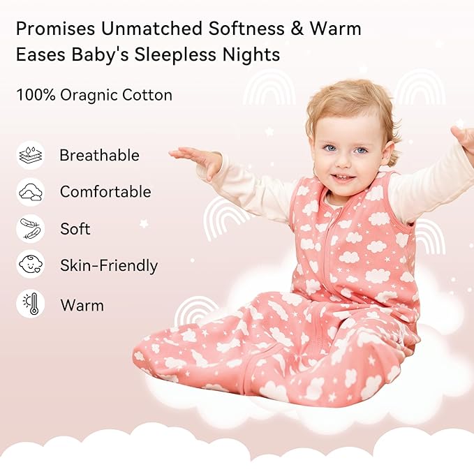 Baby Sleep Sack 0-6 Months 3 Pack 100% Cotton Lightweight 0.5 TOG Wearable Blanket Baby Sleep Bag with 2-Way Zipper for Newborn Infant Toddler Pink