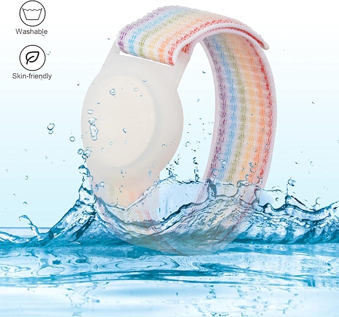 Kids Wristband Compatible with Apple AirTag, Protective Case for Air Tag GPS Tracker Holder with Nylon Bracelet, Adjustable Anti Lost Watch Band for Toddler Child Elder(Rainbow A & Blue)