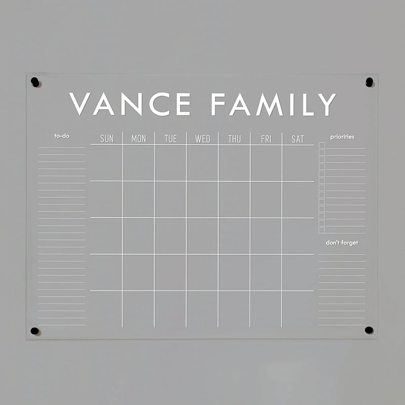 Personalized Clear Acrylic Calendar for Wall, Calendar Whiteboard for Wall, Dry Erase Wall Calendar, Wall Calendar Organizer System for Home (Block, White, 47.5"W x 36"H)