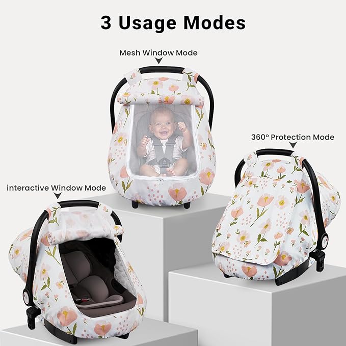 Elstey Car Seat Cover Baby, Minky Dot Carseat Covers Baby Girls, Lightweight Infant Car Seat Cover Canopy with 2 Layers Breathable Mesh Windows, Stroller Carrier for Babies Newborn Essentials