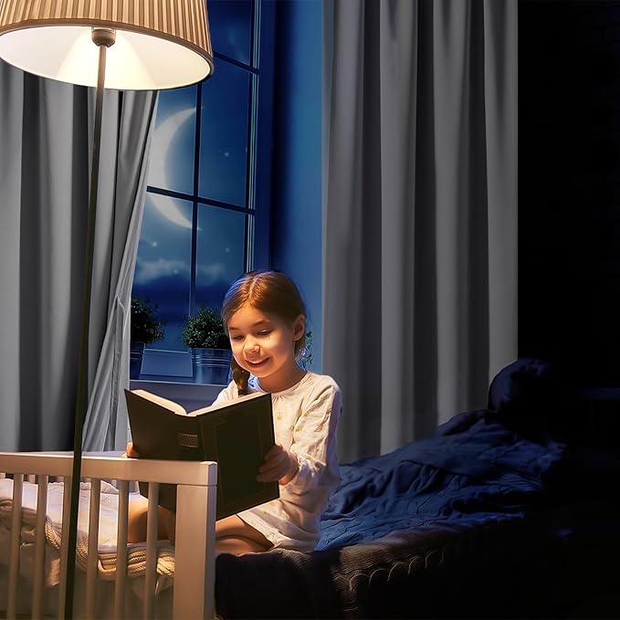 XWZO Complete Blackout Window Curtain Panels with Tiebacks- Rod Pocket Noise Reduction and Light Blocking Grommet Curtains with Black Liner for Studio, Basement Room, Grey, W52 x L54, Set of 2