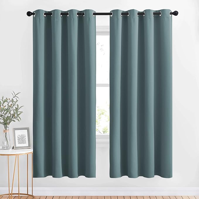 NICETOWN Blackout Curtains Panels for Bedroom - Thermal Insulated Solid Ring Top Blackout Window Curtain Panels for Flat/Apartment, Greyish Blue, 2 Panels, 52 x 72 Inch