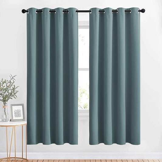 NICETOWN Blackout Curtains Panels for Bedroom - Thermal Insulated Solid Ring Top Blackout Window Curtain Panels for Flat/Apartment, Greyish Blue, 2 Panels, 52 x 72 Inch