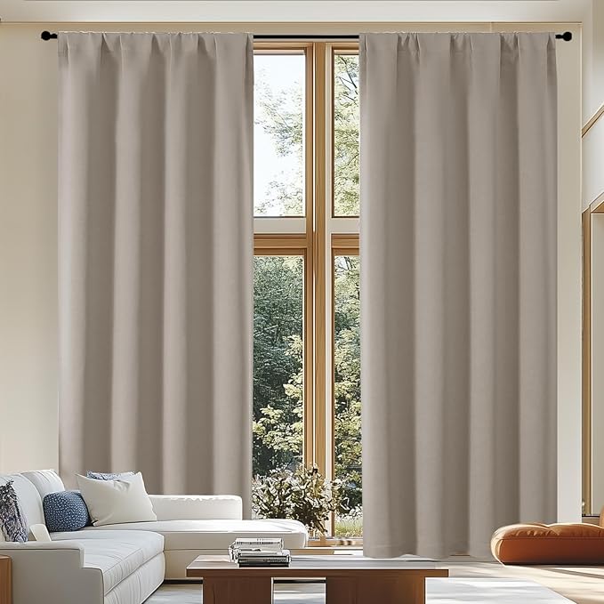 Simplebrand Ava Blackout Curtains for Patio 108 Inches Long 2 Panels Set, Solid Thermal Insulated Room Darkening Rod Pocket Window Treatment Curtains Blackout Drapes, W50 x L108 Inch, Stone