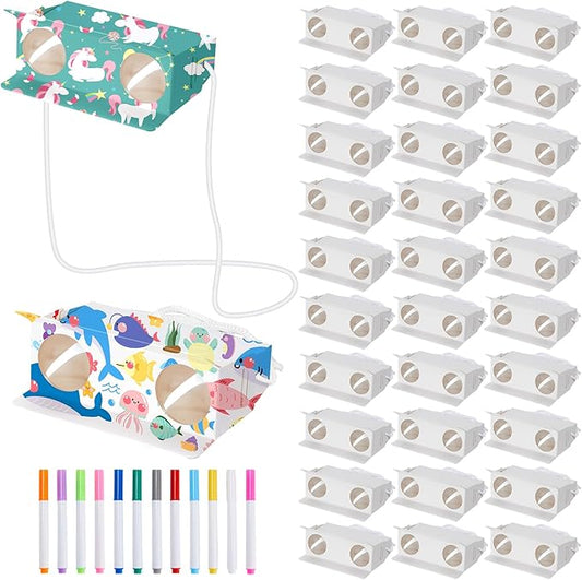 Shappy 30 Pcs Cardboard Folding Binoculars with Coloring Markers Paintable Make Your Own Paper Binocular 3x Magnification DIY Craft Toys for Boys Girls Birthday Party Supplies Class Activity