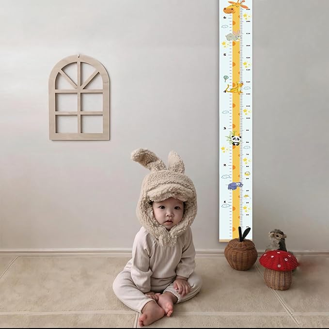 Kids Growth Chart, Wood Frame Fabric Canvas Height Measurement Ruler from Baby to Adult for Child's Room Decoration 7.9 x 79in (7.9 x 79in, Giraffe)