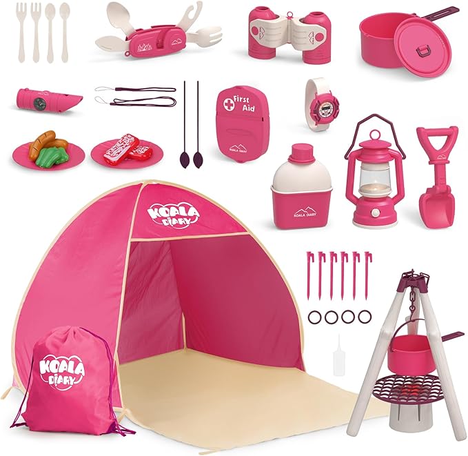 Kids Camping Set – an Outdoor Campfire Toy Set Featuring a Tent, Oil lamp, Stove, and More,Gift Idea for Girls Age 3+ Year Old Birthday Christmas