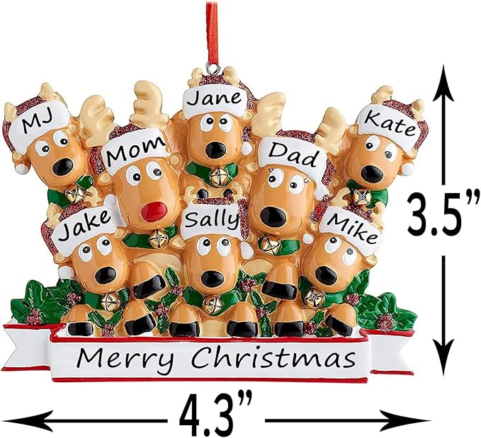 Personalized Christmas Ornaments 2025 Family of 2/3/4/5/6/7/8 Deer Christmas Ornaments Custom Name Customized Gifts for Xmas Tree,Family of 6