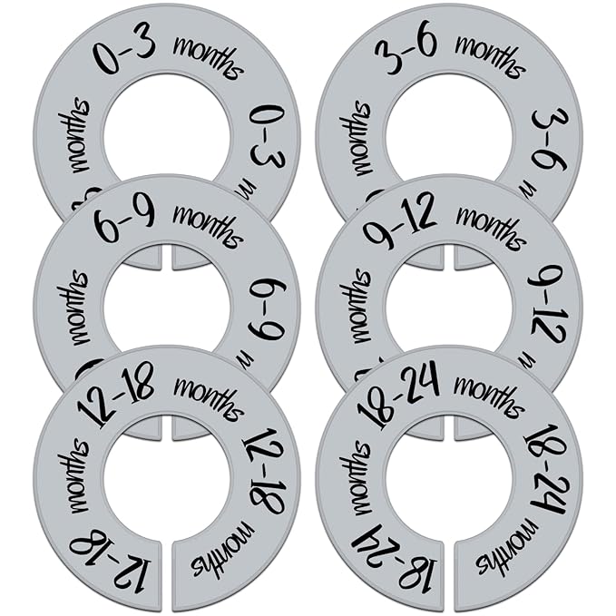 Pro Goleem Baby Closet Dividers Gray Baby Closet Organizer for Nursery Baby Clothes Size Age Dividers Fits 1.5" Rod 6 PCS