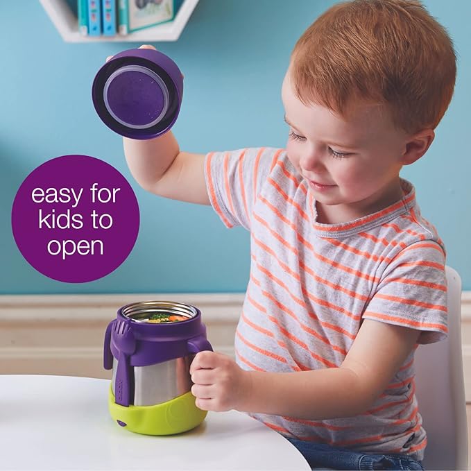 b.box Insulated Food Jar with Spork for Toddlers | Easy Open Container | Stainless Steel, 5hrs + of perfect temperatures | Dishwasher safe, BPA Free (Blue Slate, 11 oz)