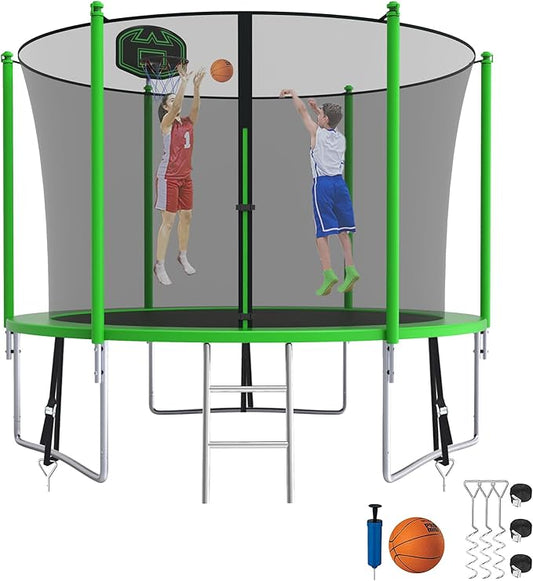 SKYUP Tranpoline 1500LBS 16 15 14 12 10 8 FT Tranpoline for 7-10 Kids and Adults, Windproof Outdoor Tranpoline with Enclosure Net, Basketball Hoop, Easy to Install & Last Long - ASTM Approved