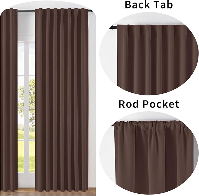 Joydeco Custom Blackout Curtains for Bedroom, 1 Panel Room Darkening Curtains & Drapes for Living Room Window Rod Pocket Back Tab (Custom Size,Chocolate)