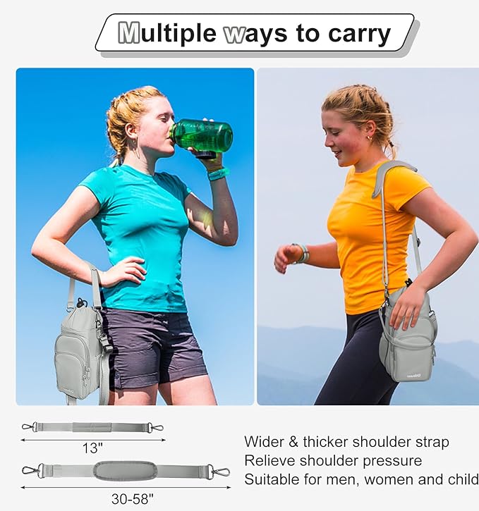 Water Bottle Holder with Strap, 4 Big Pockets with Compartment, 24oz/32oz/40oz Crossbody Water Bottle Carrier Bag