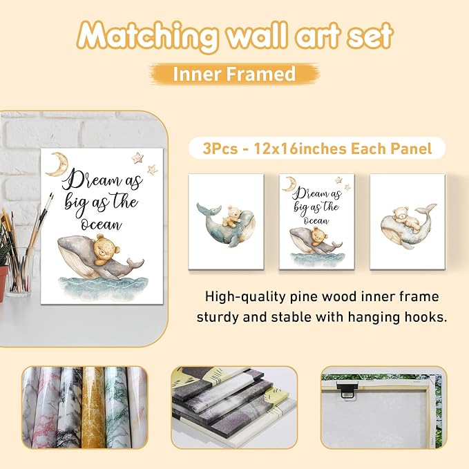 Personalized Baby Bedding Set - 5 Pcs Custom Infants Bedding Set with Infant Name - Double Layer Nursery Crib Set for Girls Boys - Customized Gifts for Toddler Baby Shower - Whales and Bears