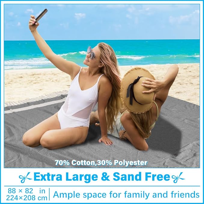 Oversized Turkish Beach Towel Blanket XXL Cotton Sandproof Towels Boho Woven Extra Large Big Sand Free Giant Throw Thick Blankets Huge Quilt XL Picnic Camping Necessities Cloud For Adult Gifts Black