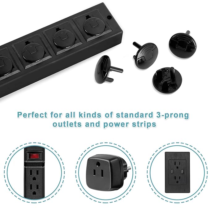 52 Pack Black Safety Outlet Covers Baby Proofing, Electrical Socket Outlet Plugs 3-Prong Child Proof for Kids House