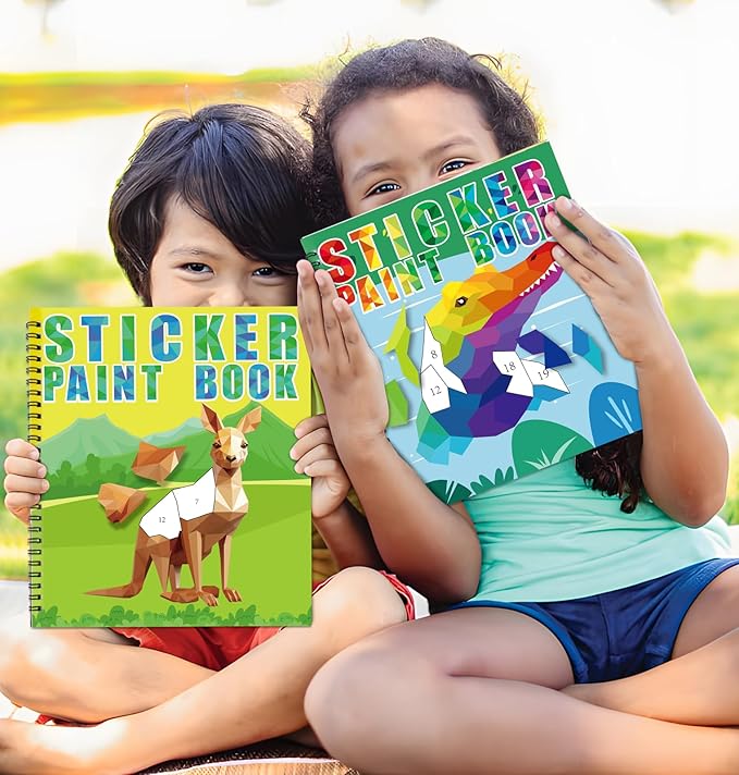 90shine 4PCS Sticker Books for Kids Ages 4-8 Includes Underwater Pet Dinosaur Rainbow Themed Multiple Designs Party Gift Create 44 Pictures