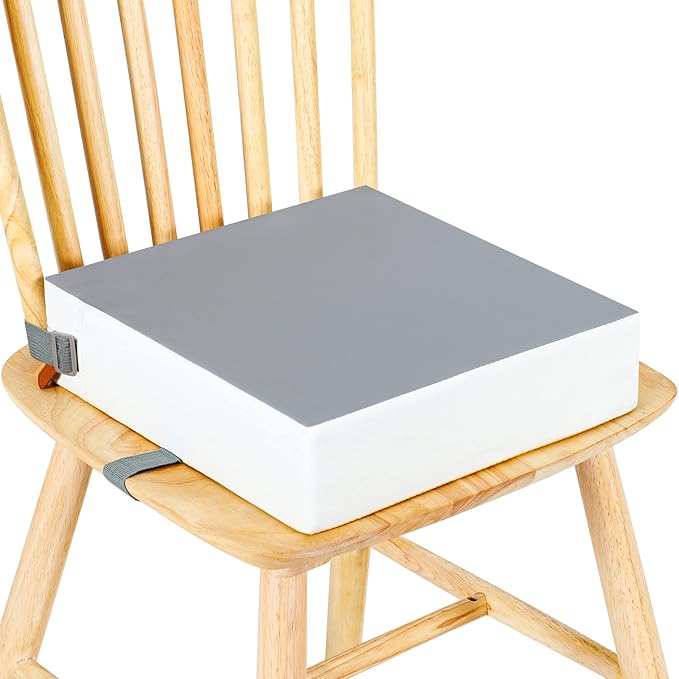 Toddler Booster Seat for Dining Table Chair,Non-Slip Bottom Baby Kid Booster Seat for Dining Table,2 Adjustable Straps,Portable Booster Seat for Table Travel Booster Seat for Toddler(Grey+White)