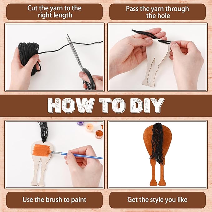 Geelin 24 Pcs Christmas Wooden Horse Craft Western Ornament Unfinished Wooden Cutouts Horse Painting Kit Unicorn Ornament DIY Cowboy Craft Paint Your Own Art for Christmas Party Favors(Buttock)