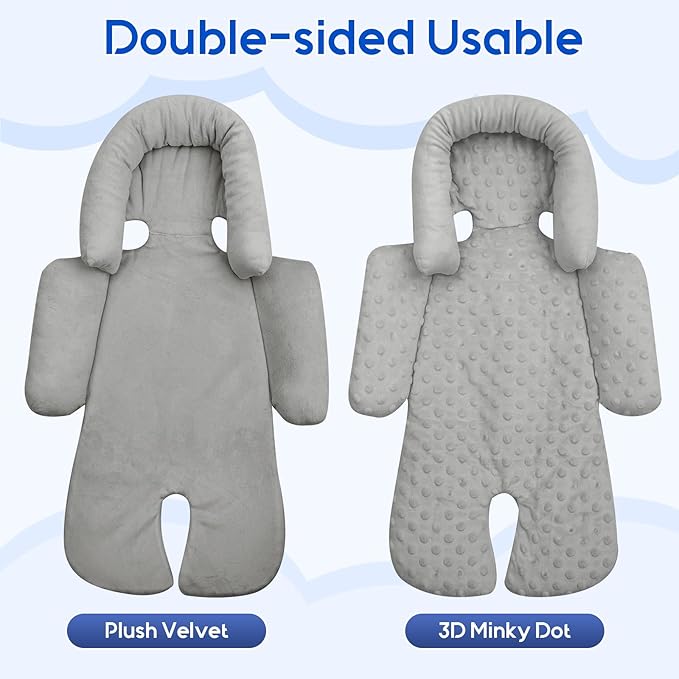 Baby Car Seat Head Support for Doona Stroller, Thickened Infant Carseat Head Support with 3 Strap Covers, Reversible Car Seat Insert for Newborn, Baby Car Seat Cushion with Filled Natural Cotton