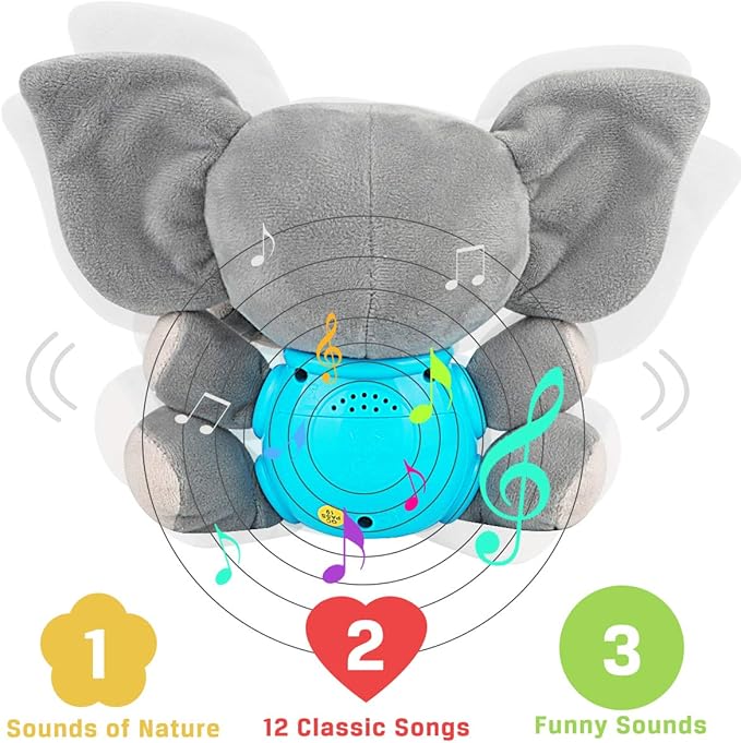 Aitbay Plush Elephant Music Baby Toys 0 to 6 Months, Cute Stuffed Animal Light Up Baby Toys Newborn Baby Musical Toys for Infant Babies Boys & Girls Toddlers 6 to 12 Months